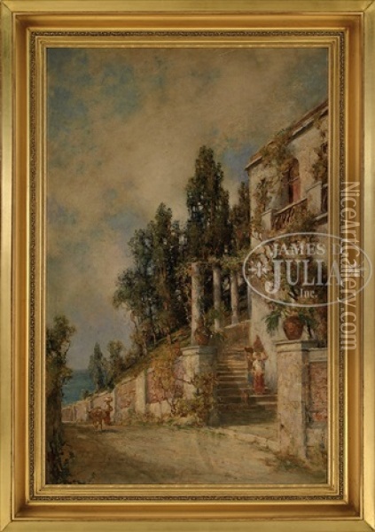 Hillside Italian Villa Oil Painting - Prosper Louis Senat