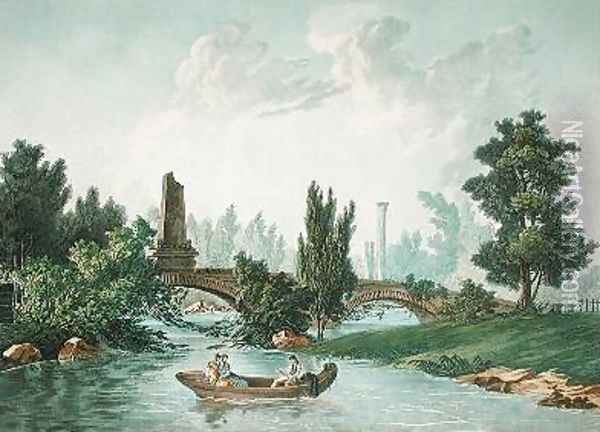 Bridge to the Tour du Gouverneur in the Parc Monceau Oil Painting - Antoine Pierre Mongin