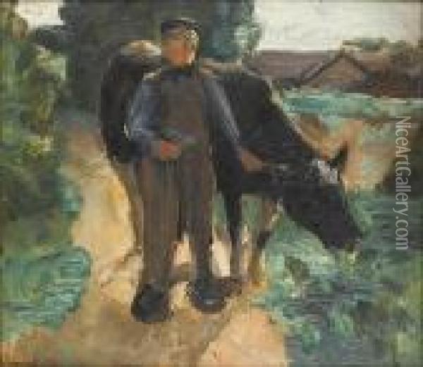 A Farmer With His Cow Oil Painting - Max Liebermann