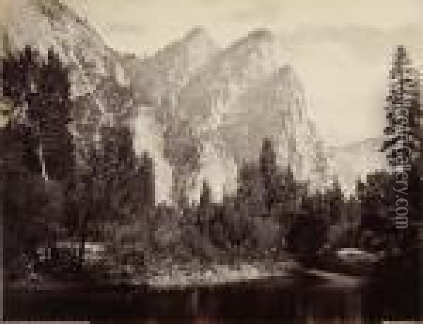 The Three Brothers, 3818 Feet, Yosemite, California Oil Painting - Carleton E. Watkins