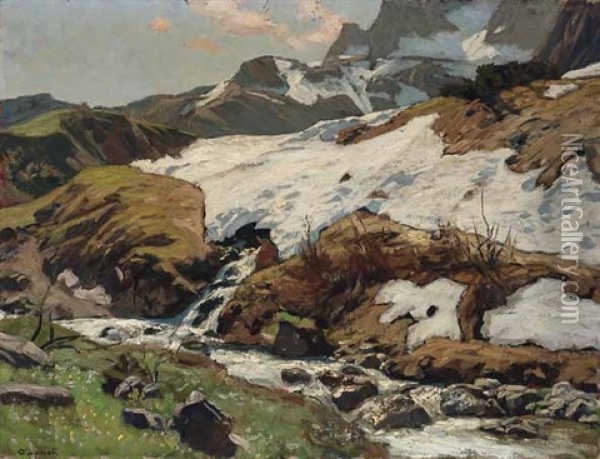 Fruhling Im Hochgebirge Walserthal Oil Painting - Carl (Karl, Charles) O'Lynch of Town