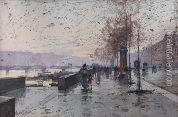 Inondation De La Seine A Paris En 1910 Oil Painting - Eugene Galien-Laloue