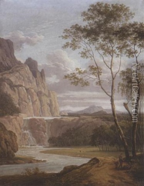 Gebirgige Landschaft Mit Wasserfall Oil Painting - Simon Klotz