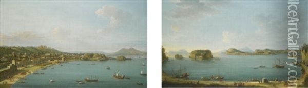 Naples From The West And The Gulf Of Pozzuoli (pair) Oil Painting - Antonio Joli