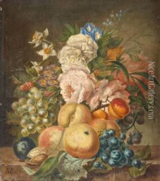 Fruit- En Bloemstilleven Oil Painting - Jan Evert Morel