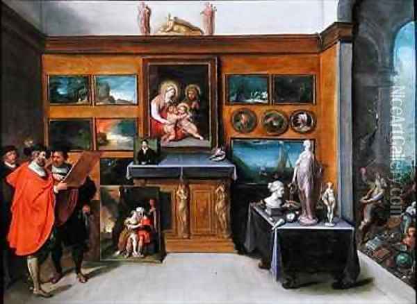 An Interior with a collection of Paintings Oil Painting - Frans the younger Francken