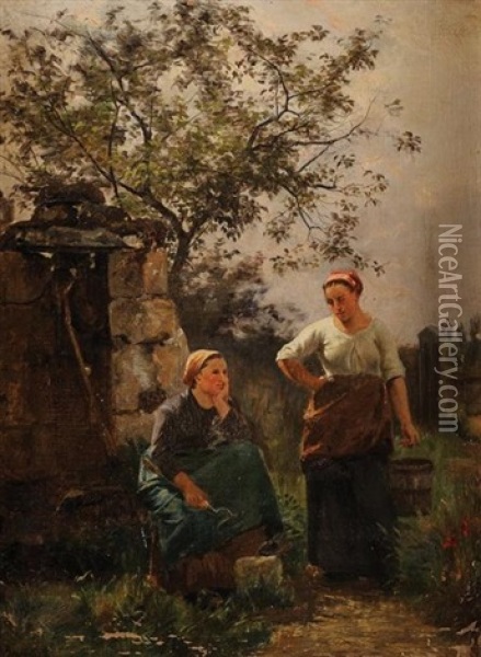 Femmes Au Puit Oil Painting - Charles Joseph Beauverie