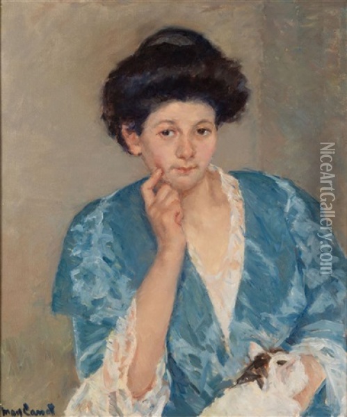 Augusta With Her Forefinger On Her Cheek Oil Painting - Mary Cassatt