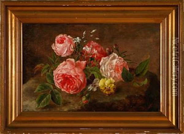 Roses And Heartseases (after Emmy Thornam) Oil Painting - Anthonie Eleonore (Anthonore) Christensen