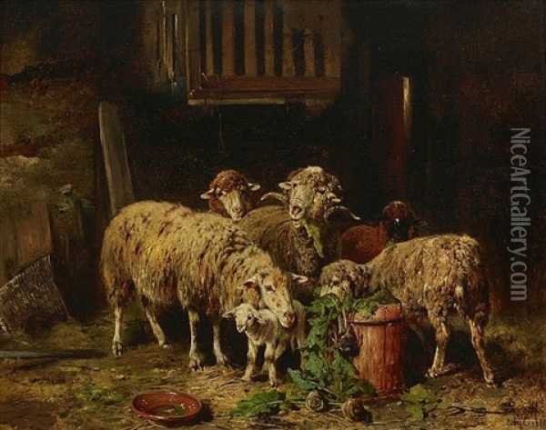 Schafe Im Stall Oil Painting - Otto Friedrich Gebler