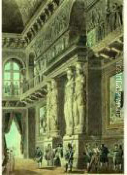 Vue De La Nouvelle Entree Du Musee Du Vatican, En 1790 Oil Painting - Pierre Francois L. Fontaine