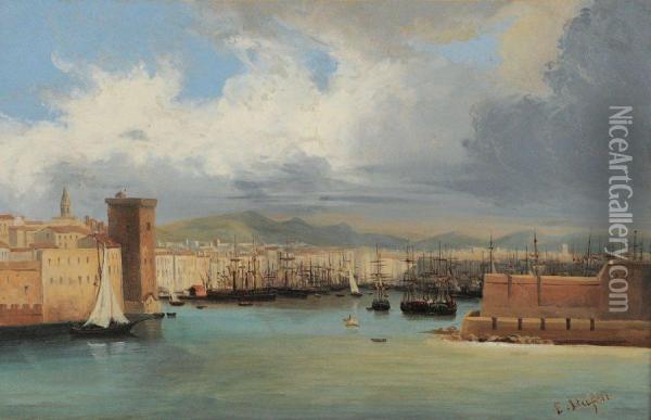 L'entree Du Port De Marseille Oil Painting - Jacques-Edouard Dufeu
