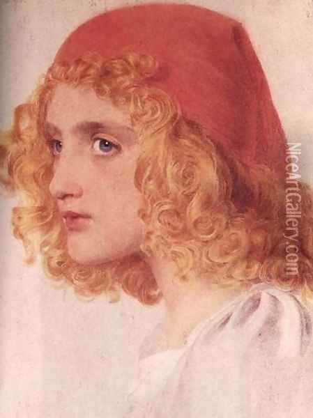 The Red Cap I Oil Painting - Anthony Frederick Sandys