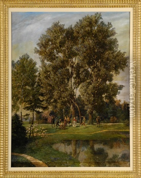 Rokokogesellschaft Beim Spiel Im Schlosspark Oil Painting - Edward R. Sitzman