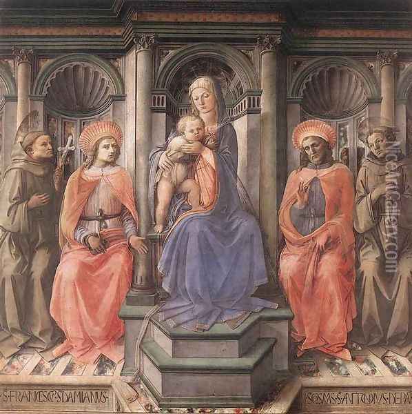 Madonna Enthroned with Saints c. 1445 Oil Painting - Fra Filippo Lippi