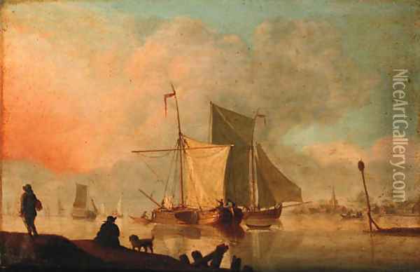 Boats moored in an estuary Oil Painting - Willem van de Velde the Younger