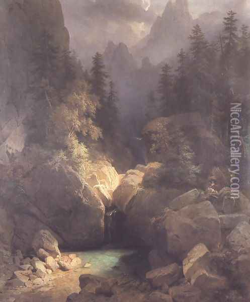Carpathian Landscape 1874 Oil Painting - Jozsef Molnar