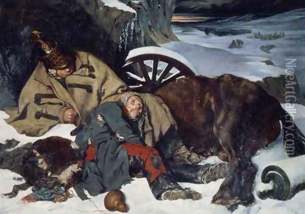 Scene from the Retreat from Russia 1835 Oil Painting - Joseph-Fernand Boissard de Boisdenier