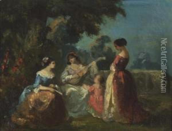 Concert In The Garden Oil Painting - Narcisse-Virgile D Az De La Pena