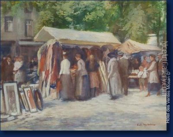 Scene De Marche A Bruxelles. Oil Painting - Emile Hoeterickx