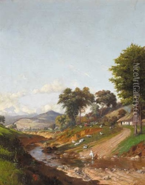 Alpine Landscapes (pair) Oil Painting - Hermann Reisz
