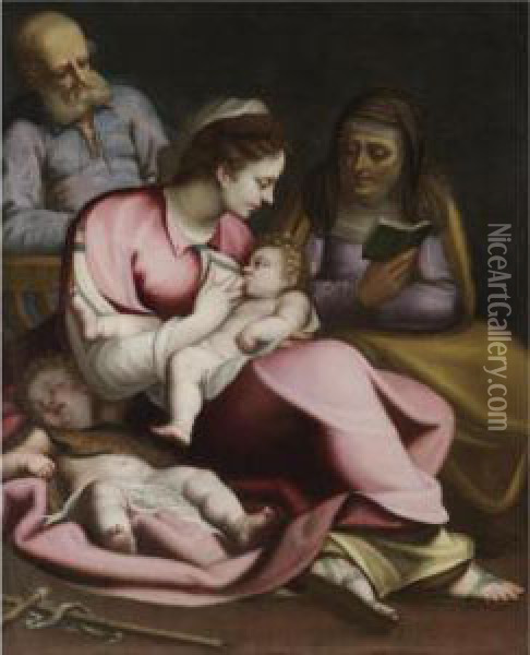 The Holy Family With The Sleeping Infant St. John The Baptist And St. Elizabeth Reading Oil Painting - Pier Francesco Piola