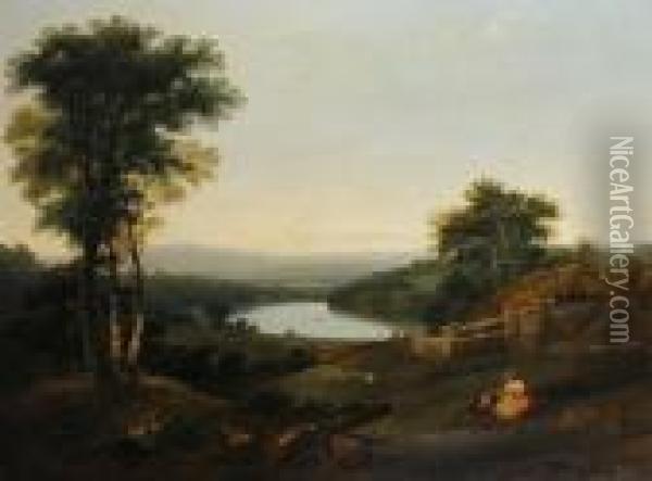 Extensive Wooded Landscape With Cottage Beyond Oil Painting - William Williams