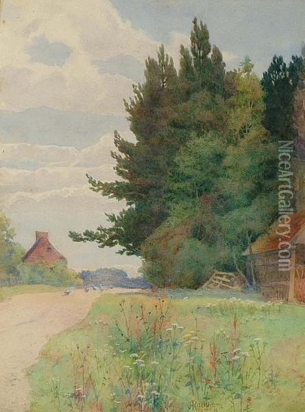 A Rural Lane Oil Painting - Arthur Rackham