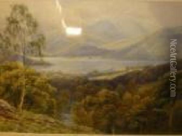 Weedon, Scottish Loch Scene Oil Painting - Augustus Watford Weedon