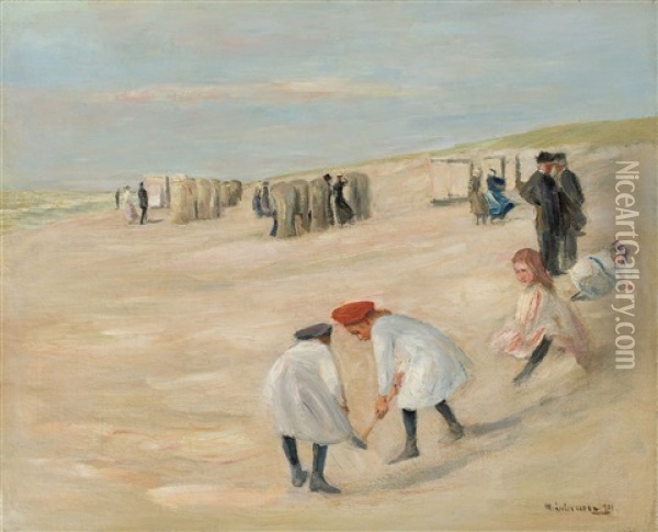Strandbild Mit Spielenden Kindern Oil Painting - Max Liebermann