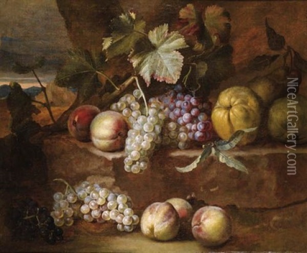 Nature Morte Aux Raisins, Coings Et Peches Oil Painting - Nicolas de Largilliere