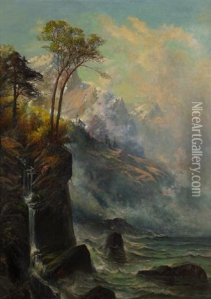 Along The Rocky Coast Oil Painting - Carl Philipp Weber