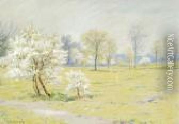 Spring Landscape With Blossoms Oil Painting - Robert William Vonnoh