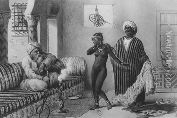 A Young Girl from Timbuktoo Being Offered by a Slave Master in Tripoli in 1854, from Voyages au Soudan et dans LAfrique Septentrionale, engraved by A. Adam, 1850 Oil Painting - Pierre Tremaux
