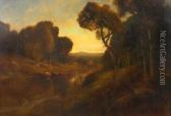Cattle Watering Along A River Oil Painting - William Keith