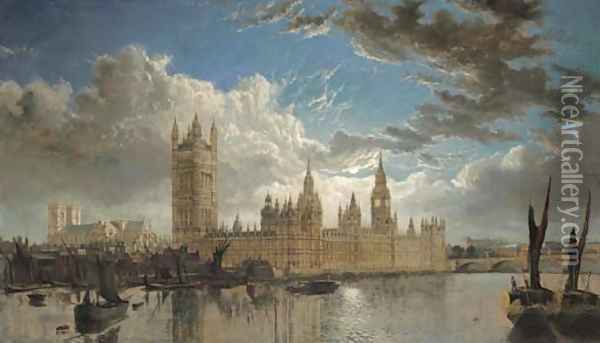 View of Westminster from the River Thames Oil Painting - John Macvicar Anderson