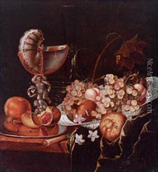 Natura Morta Con Frutti Ed Una Coppa Di Nautilo Oil Painting - Juriaen van Streeck
