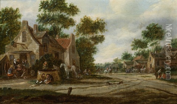 Village Scene Oil Painting - Thomas Heeremans