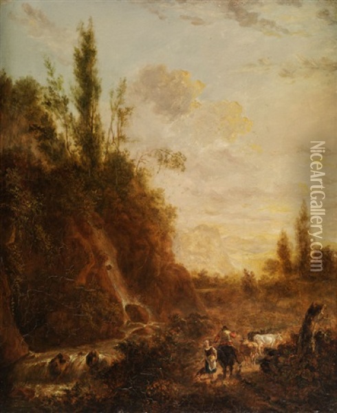 Bergige Landschaft Mit Wasserfall Oil Painting - Jan Dirksz. Both