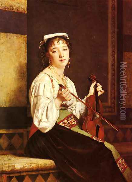 Musicienne Italienne (Italian Musician) Oil Painting - Leon Glaize