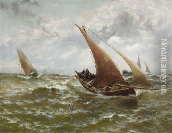 Homeward Bound Off Whitby Oil Painting - Thomas Rose Miles