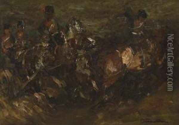 Auf Dem Weg In Die
 Schlacht. Oil Painting - Otto Von Faber Du Faur