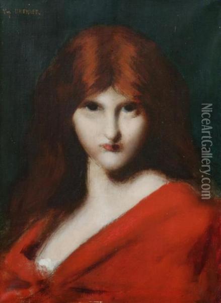 Woman In Red Oil Painting - Jean-Jacques Henner