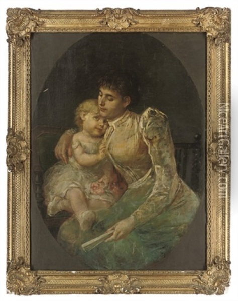 A Mother's Embrace Oil Painting - Vincenzo Pasquale Angelo Petrocelli