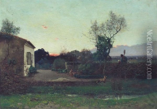 Paesaggio Di Campagna Al Tramonto Oil Painting - Giovanni Battista