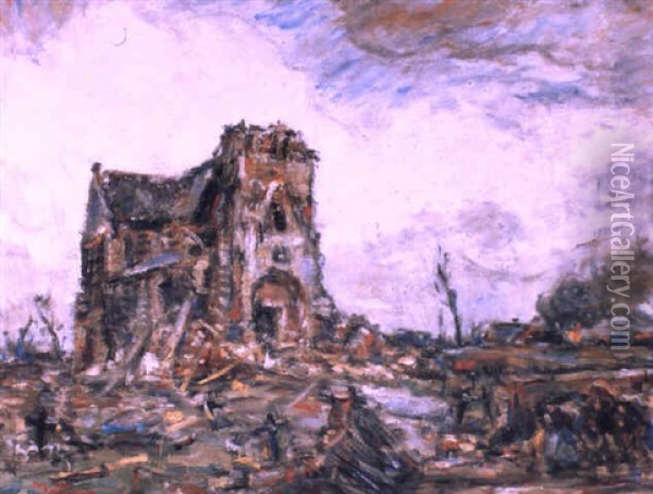 Vernielde Kerk Oil Painting - Eugene van Mieghem
