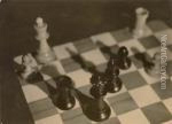Chessboard, C. 1930 Oil Painting - Imre Kinszki