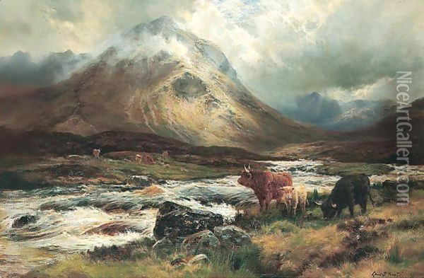 A Spate In Glen Sligachan, Skye Oil Painting - Louis Bosworth Hurt