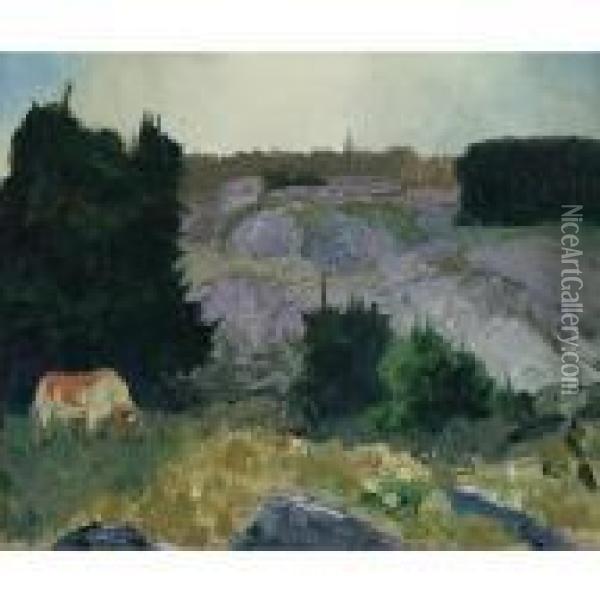 Edge Of The Pasture - Glow Of The Sun Oil Painting - George Wesley Bellows