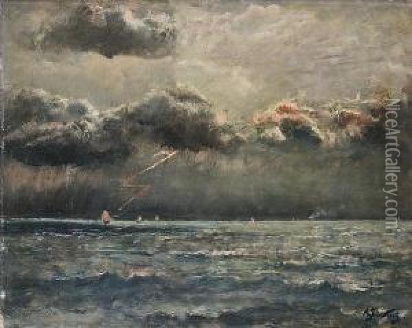 Marine Avec Orage Oil Painting - Aime Stevens